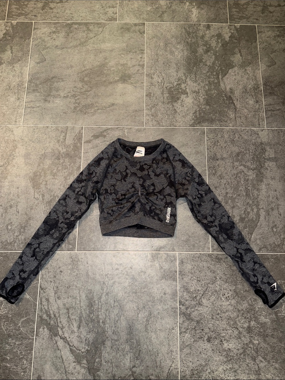 Gymshark Black Floral-Textured Long Sleeve Cropped Top